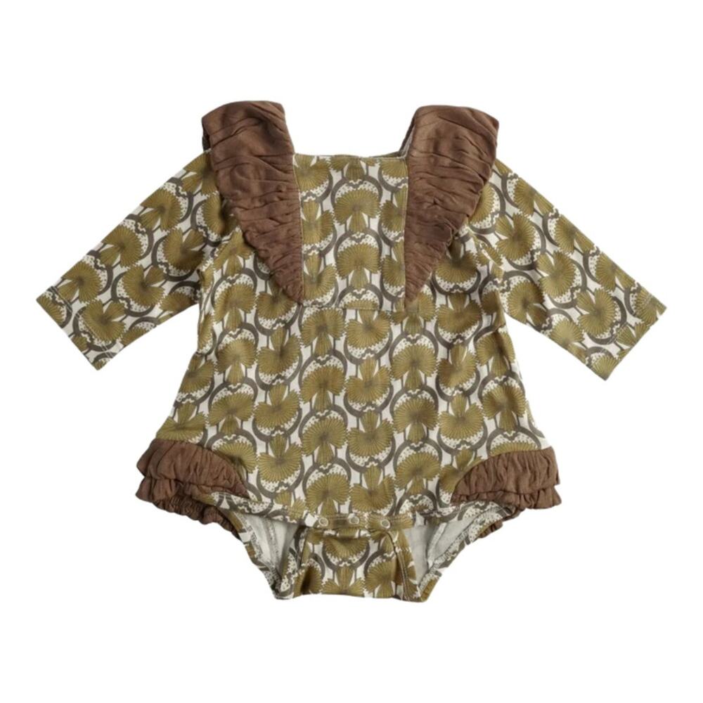 NWT Kate Quinn Long Sleeve Color Blocked Bubble Romper Art Deco Bamboo 6-12m - Picture 1 of 2
